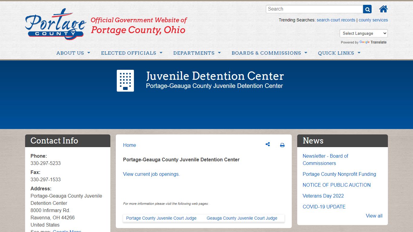 Juvenile Detention Center | Portage County OH